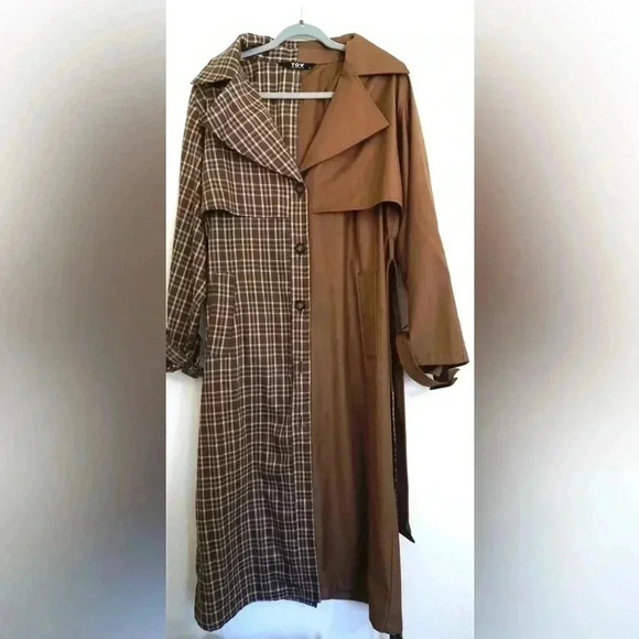 Tov Colorblock Plaid Classic Trench Coat - Picture 6 of 7